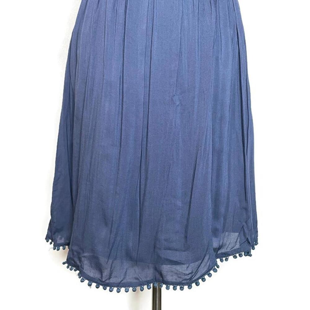Moon Collection Blue Lace Ruffle Sleeve Embroidered Belted Pom Pom Lined Dress S - Picture 6 of 8